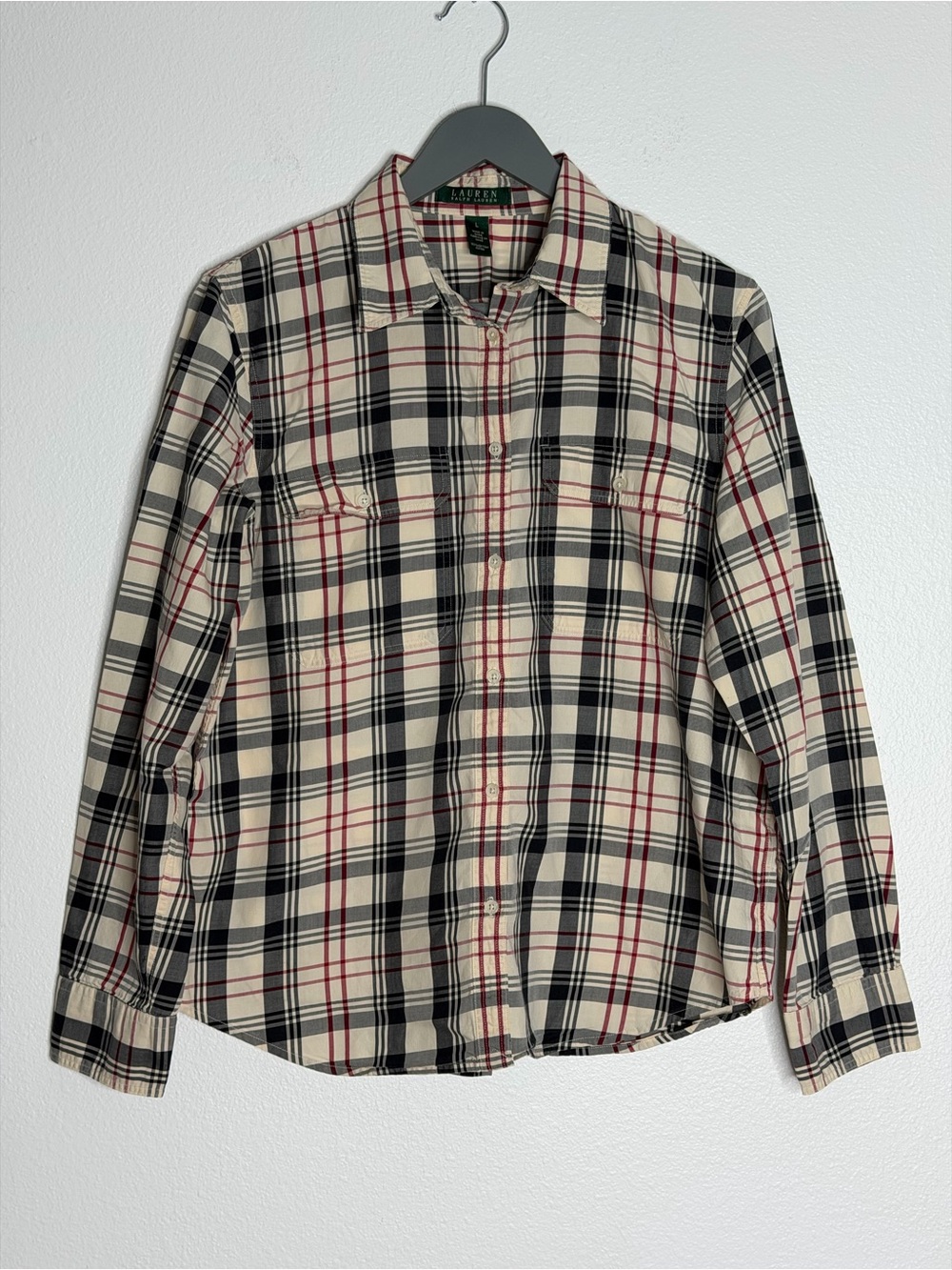 Lauren Ralph RLL cotton plaid button-down shirt blouse long sleeve size L - Picture 2 of 15